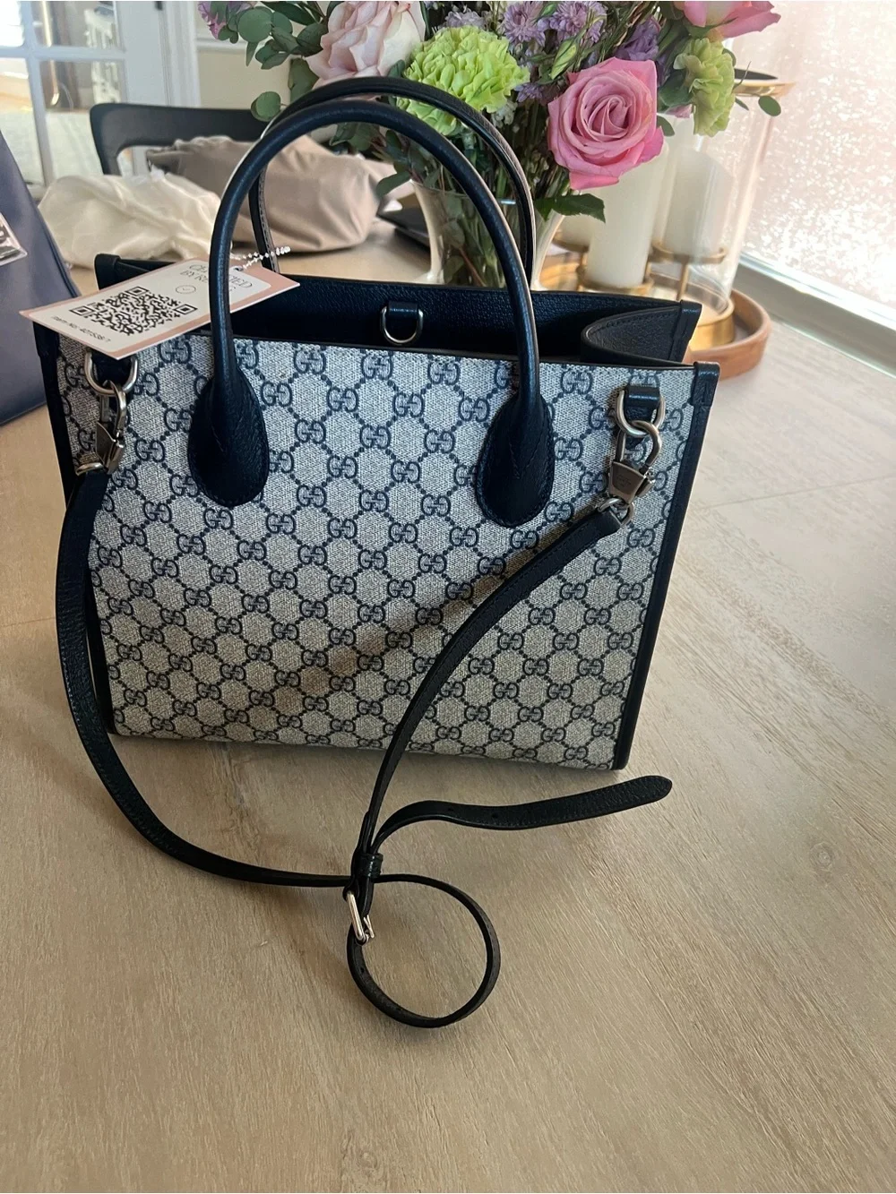 Gucci Navy GG Canvas Small Top Handle Tote-Authentic